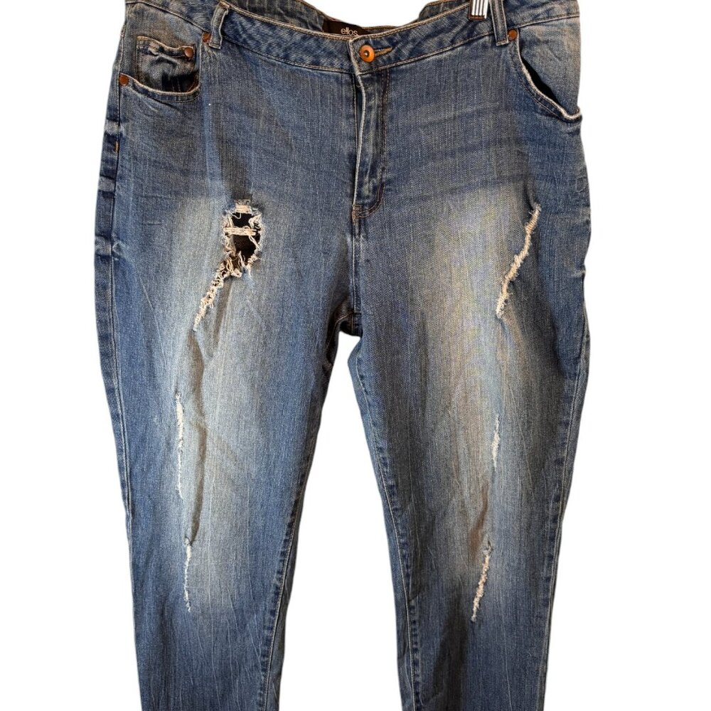 Ellos Womens Size 16 Blue Mid-Rise Boyfriend Denim Plus Size Jeans